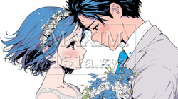 結婚式で見つめ合う新郎新婦：キス