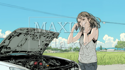 ドライブ中の車の故障・事故・トラブルで困っている女性｜