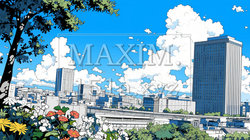 都市の町並みと夏の青空 | 7284748-4923