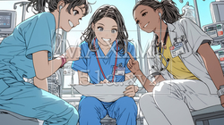 打ち合わせ（カンファレンス）に向かう看護師