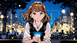 外出中にスマートフォンをいじくっている若い女性 | 7300096-7262