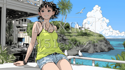 潮風の心地よさを満喫している若い女性