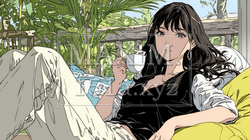 リビングで紅茶を飲んでいる女性 | 7304568-11831