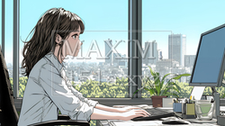 職場のデスクでパソコンに向かって仕事をしているビジネスウーマン | 7304877-15672