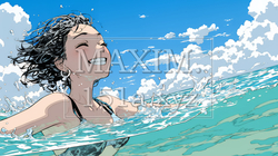 海で泳いでいる若い女性 | 7330956-10273