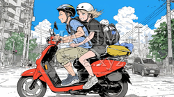 バイクでデート中のカップル