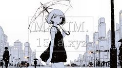 雨の中を歩く女性（シンプルな色使い）｜7393793-9213
