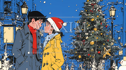 クリスマスイルミネーションの街でデートしているカップル｜7355361-11780