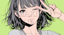 アイドルのように顔の横でピース＋ウィンクしている若い女性 | 7368462-14744