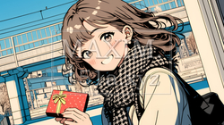 バレンタインディのチョコを男性に渡そうとしている若い女性｜7376658-14358