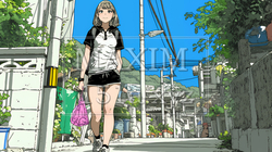 休みの日、自宅の近所を散歩している若い女性 | 7370110-9144