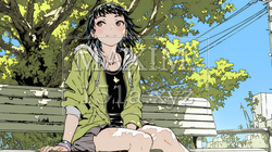 公園のベンチでひとり静かにくつろぐ若い女性｜738810-5955