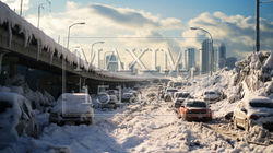 大雪で交通渋滞の大都市 | 7374245-19273
