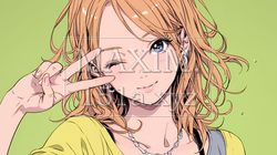 アイドルのように顔の横でピース＋ウィンクしている若い女性 | 7374955-14742