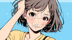 気恥ずかしそうに頭をかき、ごまかすような仕草を見せる若い女性 | 7380311-14140