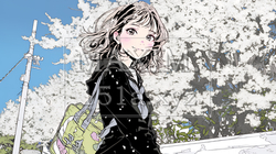 満開の桜の木の下を歩く制服姿の女子高生 | 7382207-7332