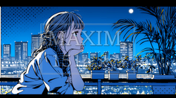 ベランダで夜風に当たりながら都会のランドスケープを眺め休む若い女性 | 7387859-16163