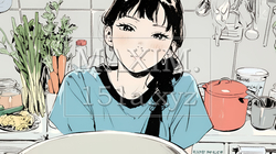 なれない料理に奮闘中の若い女性 | 7403288-5996
