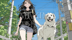 愛犬と散歩している若い女性｜7391828-10898