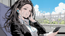 スマートフォンをいじくっている若いビジネスウーマン | 7412875-7398