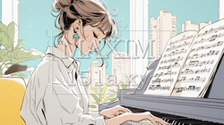ピアノを弾いている若い女性 | 7415336-12372