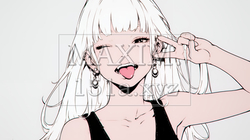 舌を出して陽気におどけている若い女性（シンプルな色使い） | 7416762-11306
