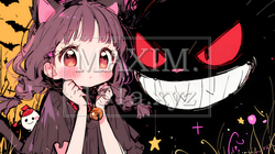 キモかわいいハロウィーンコスプレの女の子（クレヨンと水彩画風） | 742502-12193