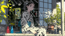 浴衣姿で夕涼みをしている若い女性 | 7425437-16324