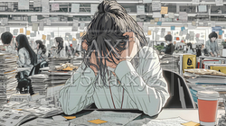 仕事で行き詰まって頭を抱えている女性