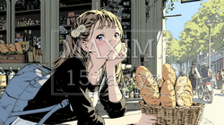 近所のパン屋で焼きたてパンを買う若い女性 | 7431191-16201