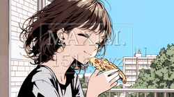 ピザを食べている若い女性 | 7435307-9195