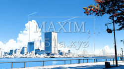 都市の町並みと青空（シンプルな色使い） | 7436129-11546