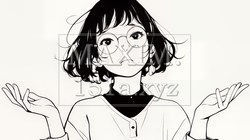 肩をすくめて困惑・諦めの仕草をしている若い女性（シンプルな色使い） | 7437166-14627