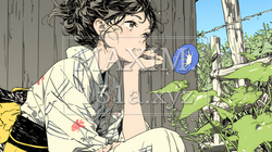アサガオと浴衣姿の若い女性 | 7441531-9725