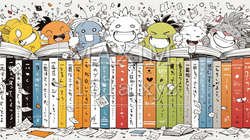 みんな本が大好き：読書週間や読書を促すためのかわいい挿絵・背景画