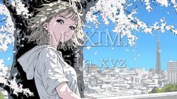 満開の桜の木の下を歩く若い女性｜7382207-7332