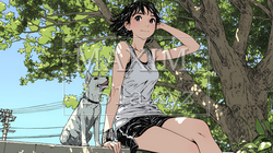 愛犬と散歩している若い女性｜7405999-10886