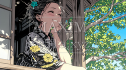 浴衣姿で夕涼みをしている若い女性 | 7460902-16310