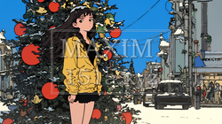 ホワイトクリスマスの街を歩く若い女性 | 7462922-6645