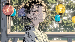 浴衣姿で夕涼みをしている若い女性 | 7469762-16311