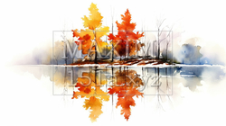 水面から見た紅葉：水彩画 | 7485811-18524