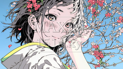 満開の梅の花と和服姿の若い女性 | 750065-14726