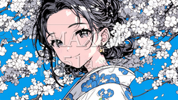梅花と和服姿の若い女性 | 7505934-7141