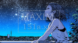 星空を眺めている若い女性｜7537888-10323