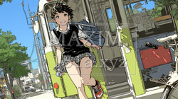 学校に遅れそうで道を急いでいる女子高生