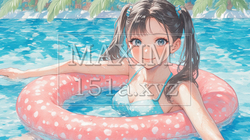 池で浮き輪で遊ぶ女の子