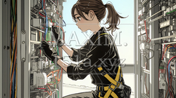 配線工事をしている女性作業員 | 7544685-12963