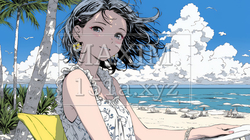夏の南国の海辺を一人で旅行中の若い女性