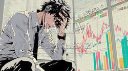 金融市場の急激な変動で頭を抱えている男性 | 756397-16522