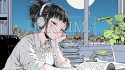 資料（本）を読みながら、うとうと眠ってしまう若い女性 | 7570373-16002